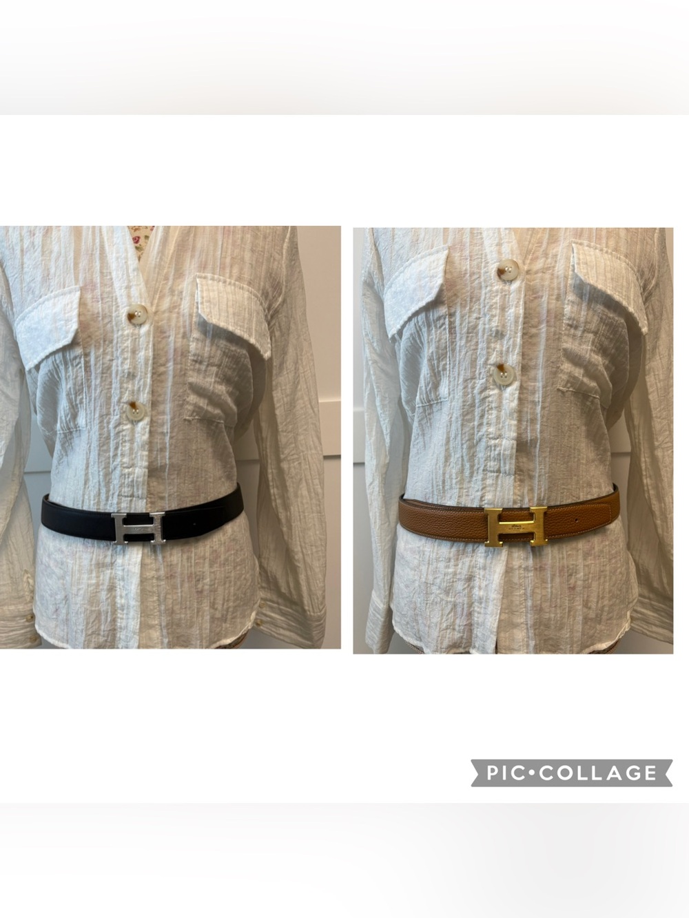 H Reversible belt (blk/brw) with two interchangeable H buckles Gold/Silver